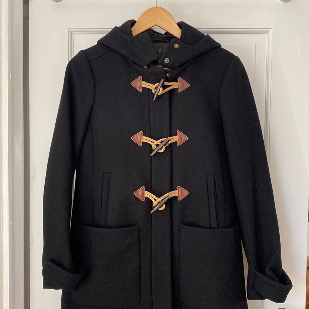 J. Crew Melton Wool Toggle Coat, black, size 2